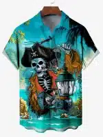 Pirate Captain Skeleton Lantern Men’s Hawaiian Shirt