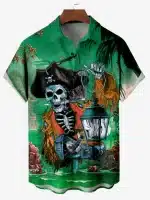 Pirate Captain Skeleton Lantern Men’s Hawaiian Shirt