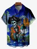 Pirate Captain Skeleton Lantern Men’s Hawaiian Shirt