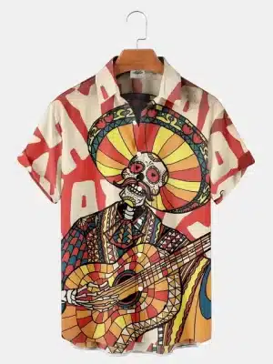 Playing Mariachi Skull Fiesta Men’s Hawaiian Shirt