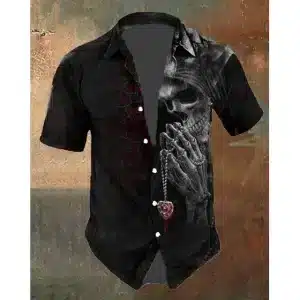 Praying Skull Gothic Heart Men’s Hawaiian Shirt