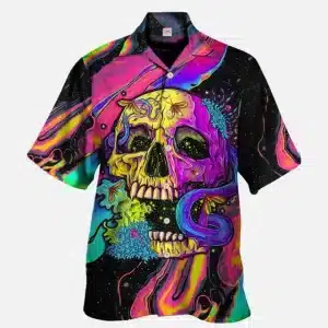 Psychedelic Cosmic Skull Drip Men’s Hawaiian Shirt