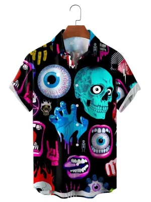 Psychedelic Eye Skull Art Horror Men’s Hawaiian Shirt