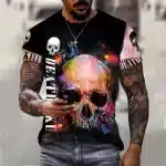 Psychedelic Neon Death Skull Drip Art Men’s T-Shirt