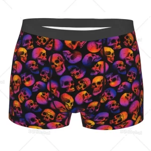 Psychedelic Neon Skull Print Men's Boxer Briefs