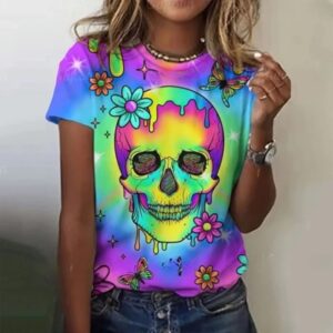 Psychedelic Rainbow Dripping Skull Women's T-Shirt