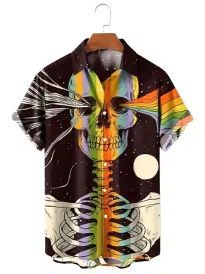 Psychedelic Rainbow Skeleton Men’s Hawaiian Shirt