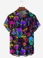 Psychedelic Skulls & Mushrooms Men’s Hawaiian Shirt