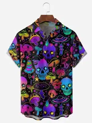 Psychedelic Skulls & Mushrooms Men’s Hawaiian Shirt