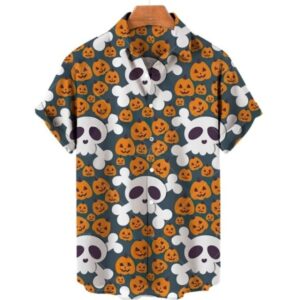 Pumpkin Skull Pattern Halloween Men’s Hawaiian Shirt