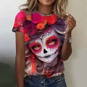 Radiant Rose Sugar Skull Halloween Women's T-Shirt