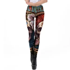 Red & Blue Swirl Floral Rose Skull Women's Leggings