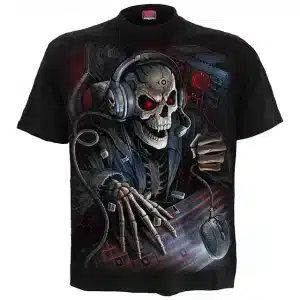 Red-Eyed DJ Skull EDM Cyber Art Men’s T-Shirt