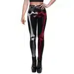 Red & White Skeleton Belt Fitness Women's Leggings