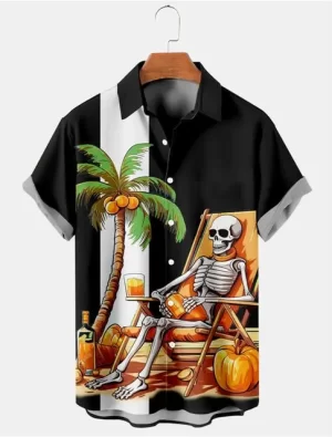 Relaxed Skeleton Beach Vacation Men’s Hawaiian Shirt