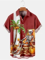 Relaxed Skeleton Beach Vacation Men’s Hawaiian Shirt