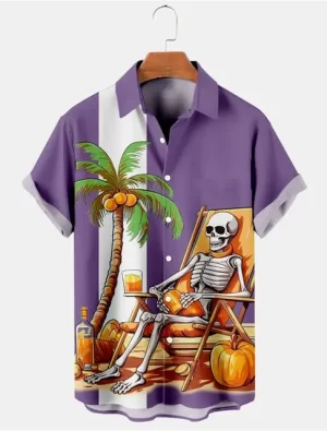 Relaxed Skeleton Beach Vacation Men’s Hawaiian Shirt