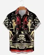 Retro Devil Pin-Up Hot Rod Skull Men’s Hawaiian Shirt