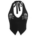 Rhinestone Skull Crossbones Halter Women’s Crop Top