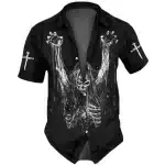 Rising Skeleton Cross Horror Men’s Hawaiian Shirt