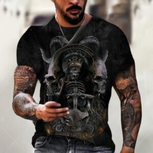 Scary Horned Demon King Skull Gothic Men's T-Shirt