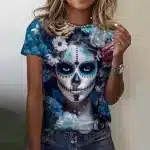 Serene Blue Blossom Sugar Skull Women's T-Shirt