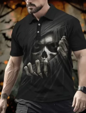 Shadow Lurker Skull Grip Men’s Polo Shirt