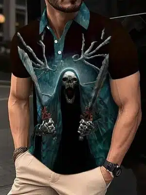 Shadow Reaper Skeleton Dual Blade Men’s Polo Shirt