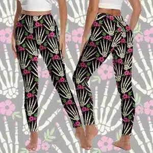 Skeleton Hand Floral Pattern Fitness Women’s Leggings