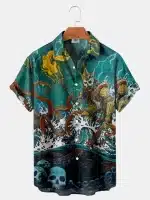 Skeleton Poseidon Kraken Battle Men’s Hawaiian Shirt