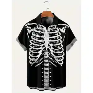 Skeleton Ribcage Design Black Men’s Hawaiian Shirt