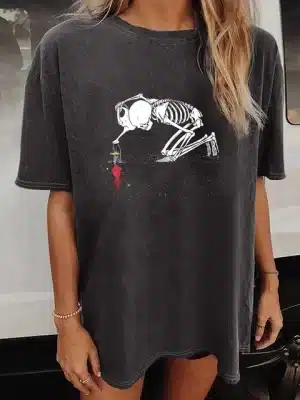 Skeleton Watering Red Rose Gothic Women's T-Shirt