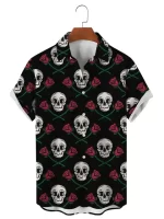 Skull & Crossed Roses Gothic Men’s Hawaiian Shirt