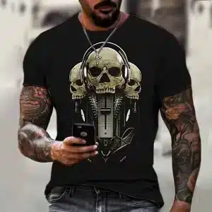 Skull DJ Vintage Microphone Black Men’s T-Shirt