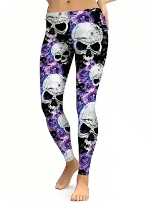 Skull Purple Night Rose Print Fitness Women's Leggings