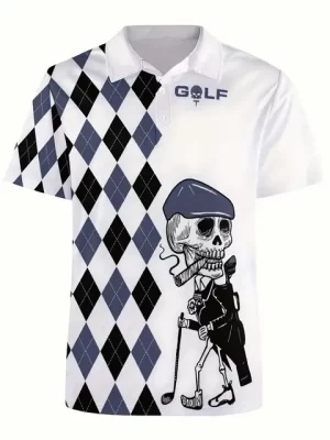 Skull Swing Argyle Pattern Golf Men’s Polo Shirt