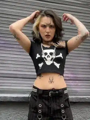 Skull and Crossbones Edgy Goth Women’s Crop Top