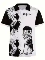 Smoking Golfer Skeleton Grunge Argyle Men’s Polo Shirt