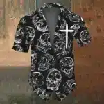 Smoky Ghost Skull Cross Horror Men’s Hawaiian Shirt