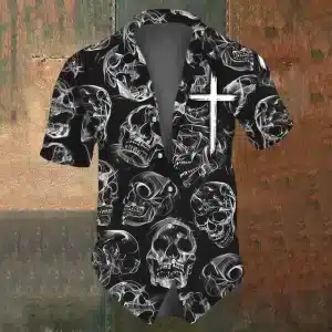 Smoky Ghost Skull Cross Horror Men’s Hawaiian Shirt