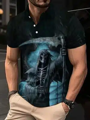 Smoky Shadow Reaper Skeleton Men’s Polo Shirt