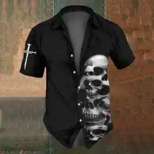 Stacked Flowy Skulls Cross Logo Men’s Hawaiian Shirt