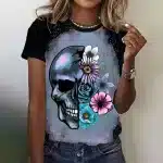 Starry Cosmic Floral Half Skull Gothic Women's T-Shirt