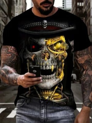 Steampunk Gold Mechanic Skull Gearwork Men’s T-Shirt