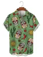 Sugar Skull Desert Icons Button Up Men’s Hawaiian Shirt