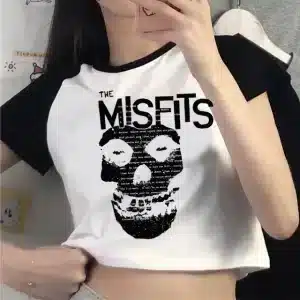 The Misfits Text Skull Graphic Punk Women’s Crop Top