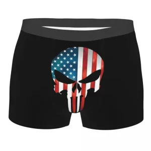 The Punisher Monochrome USA Flag Skull Male Boxers