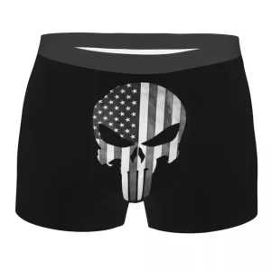 The Punisher Monochrome USA Flag Skull Male Boxers