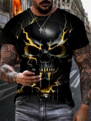 Thunder Strike Skull Lightning Drip Badass Men’s T-Shirt