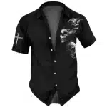 Triple Skull Smoke Cross Horror Men’s Hawaiian Shirt